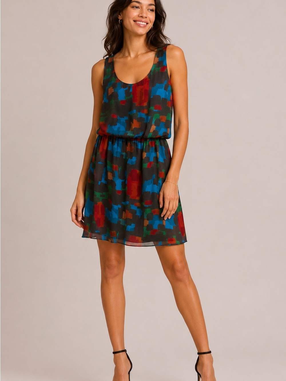 Alice + Olivia 100% Silk Abstract Print Sleeveless Blouson Dress Size Small